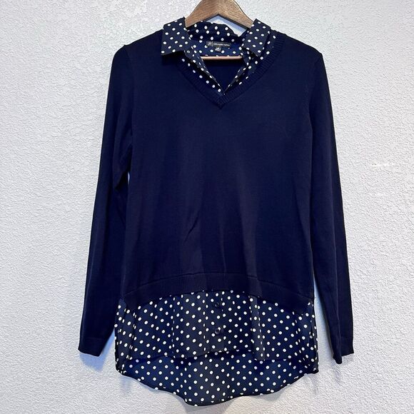 Adrianna Papell Built In Sweater Collar Shirt Polka Dots Career Size Medium - Picture 1 of 9